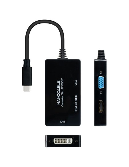 CONVERSOR USB TYPE-C A HDMI H, HDMI H, DVI H, VGA H NEGRO PN: 10.16.4301-ALL EAN: 8433281013049   