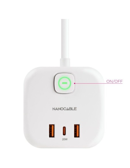 REGLETA 3 TOMAS NANO CABLE 2   USB, 1 USB TYPE C 1.4M BLANCA PN: 10.37.0011 EAN: 8433281016675   